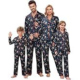 VENTELAN Family Christmas Satin Pajamas Matching Set Silk Long Sleeve Button Down Pjs Sets Holiday Sleepwear for Couples Kids