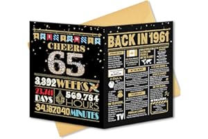 65th Birthday Card, Funny Gifts for Women Men, 65th Birthday Decorations for Him Her, Back in 1961, Black Gold