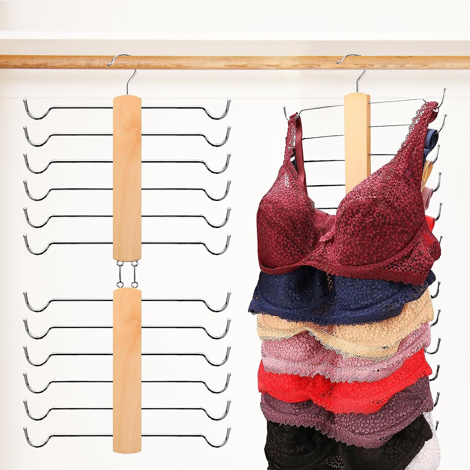 GmeDhc 1Pcs Tank Top Hangers, Wooden Bra Hangers for Wardrobe, Bra Organizer for Closet, Storage Space Saver Storage for Camisoles Tank Tops Bras Swimsuits Strappy Dress