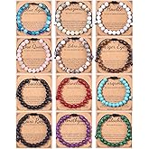 MOZAKA 12PCS 8mm Beaded Bracelets for Women Men Crystal Bracelet Semi-Precious Gemstone Beaded Bracelets for Women