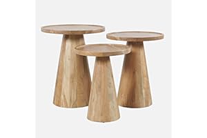 JOFRAN INC. Jofran Knox Mid-Century Modern Solid Hardwood Pedestal Round Accent End Nesting Tables - Set of 3, Natural
