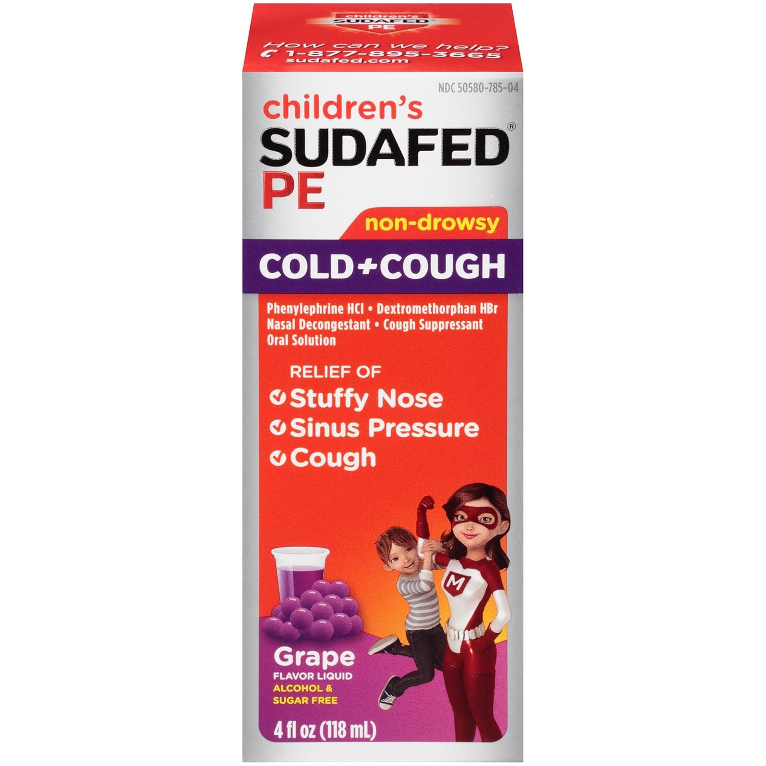 Children's Sudafed PE Cold and Cough Grape Liquid, 4 Ounce