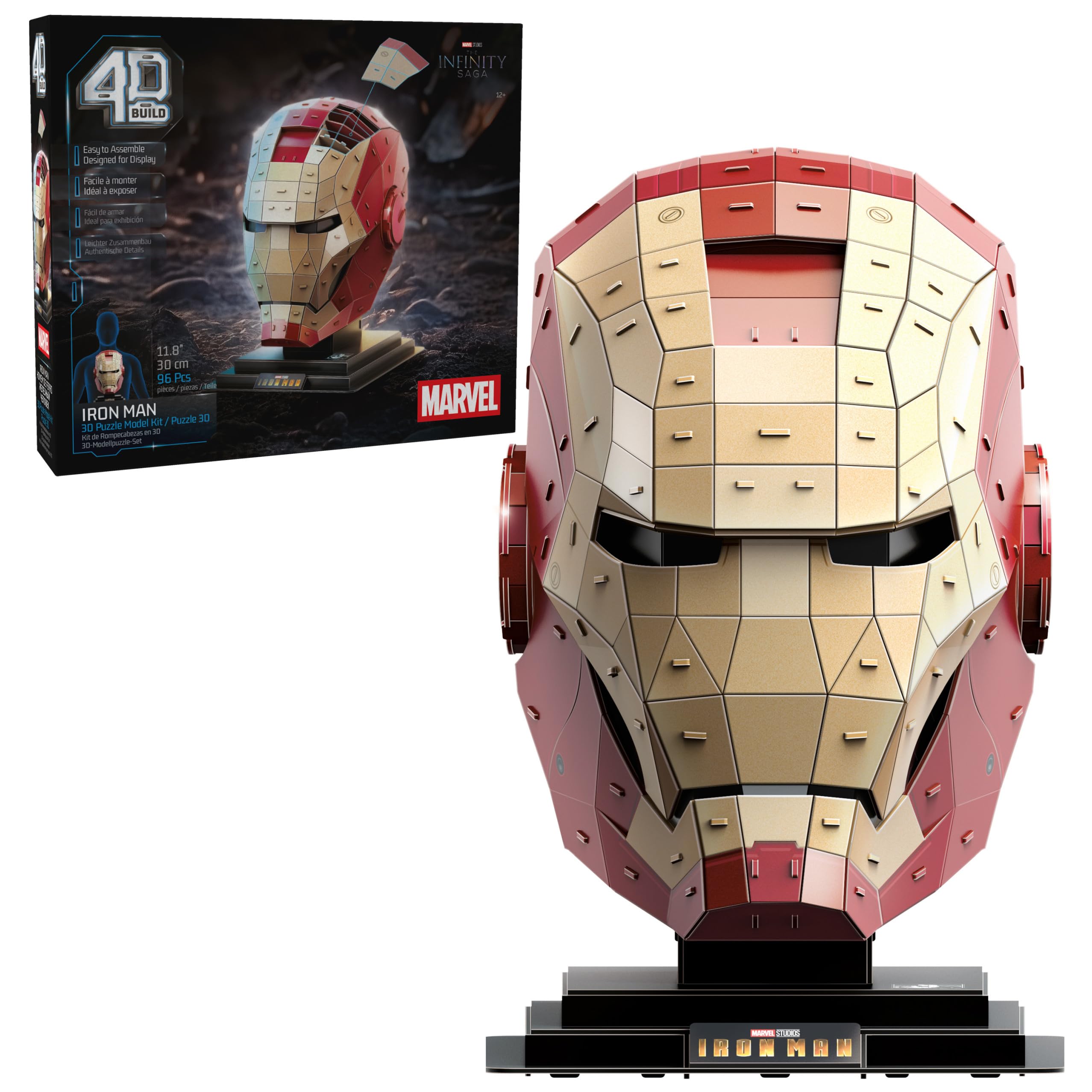 4 D Puzzles 4D Build - Marvel Iron Man Helmet - Detailed 3D Model Kit Made Cardboard, 96 Pieces, for All Superhero Fans from 12 Years