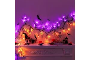 GRASTFU [ Timer & 8 Modes ] 9 FT 72 LED Halloween Willow Vine Twig Decor Halloween Garland with Pumpkin & Bats Lights, Battery Operated Halloween Lights for Indoor Halloween Decorations Home Mantle Fireplace