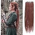Leeven 40 Strands 24 Inch Dreadlock Extensions Brown Single Ended Hippie Dreads 0.6 cm Width Loc Extensions Reggae Style Synthetic Crochet Hair for Women and Men
