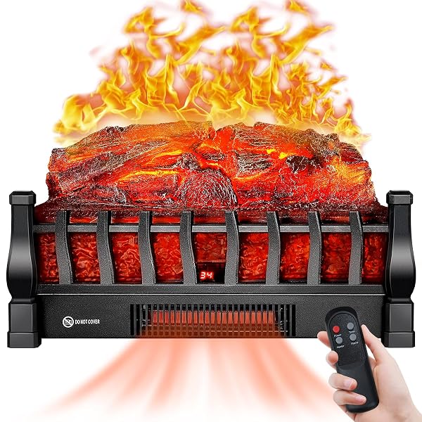 ELECTRIC FIREPLACE LOGS INSERTS HEATER WITH INFRARED REMOTE CONTROLLER 5 FLAME BRIGHTNESS 24 H TIMER OVERHEATING PROTECTION FOR HOME AND OFFICE DECOR BLACK