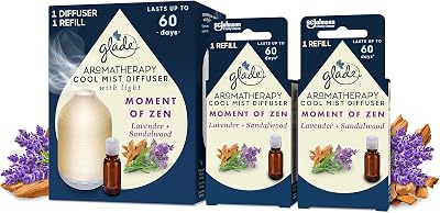 Glade Aromatherapy Cool Mist Diffuser Gift Set 1 Holder 3 Refills