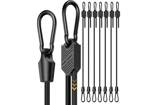 8 Pcs 48 Inch Adjustable Carabiner Bungee Cords with Hooks, Easy to Adjust from 7" to 48", Black Bungee Straps with UV-Resistance & Superior Elasticity for Cargo, Bike, Luggage, Carts, Truck, etc