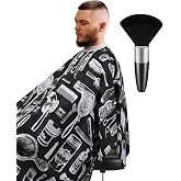 ULG Professional Hair Cutting Cape with Neck Duster Brush Waterproof Extra Large Size Salon Barber Cape Haircut Cape for Men Women and Kids, 57&rdquo;&times;72&rdquo; Full Body Coverage, Black with White Printing