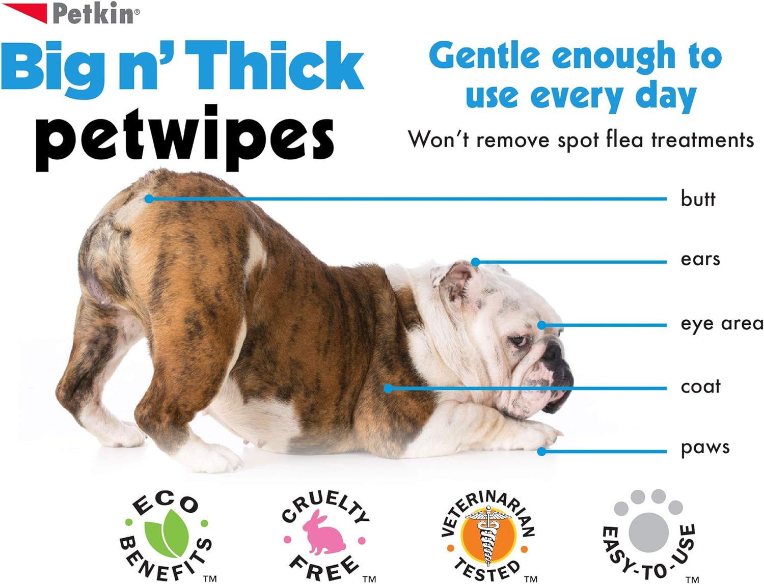 Petkin Petwipes, 100 Wipes, Big 'n Thick Extra Large Pet Wipes for Dogs and Cats, Cleans Face, Ears, Body and Eye Area - Image 4