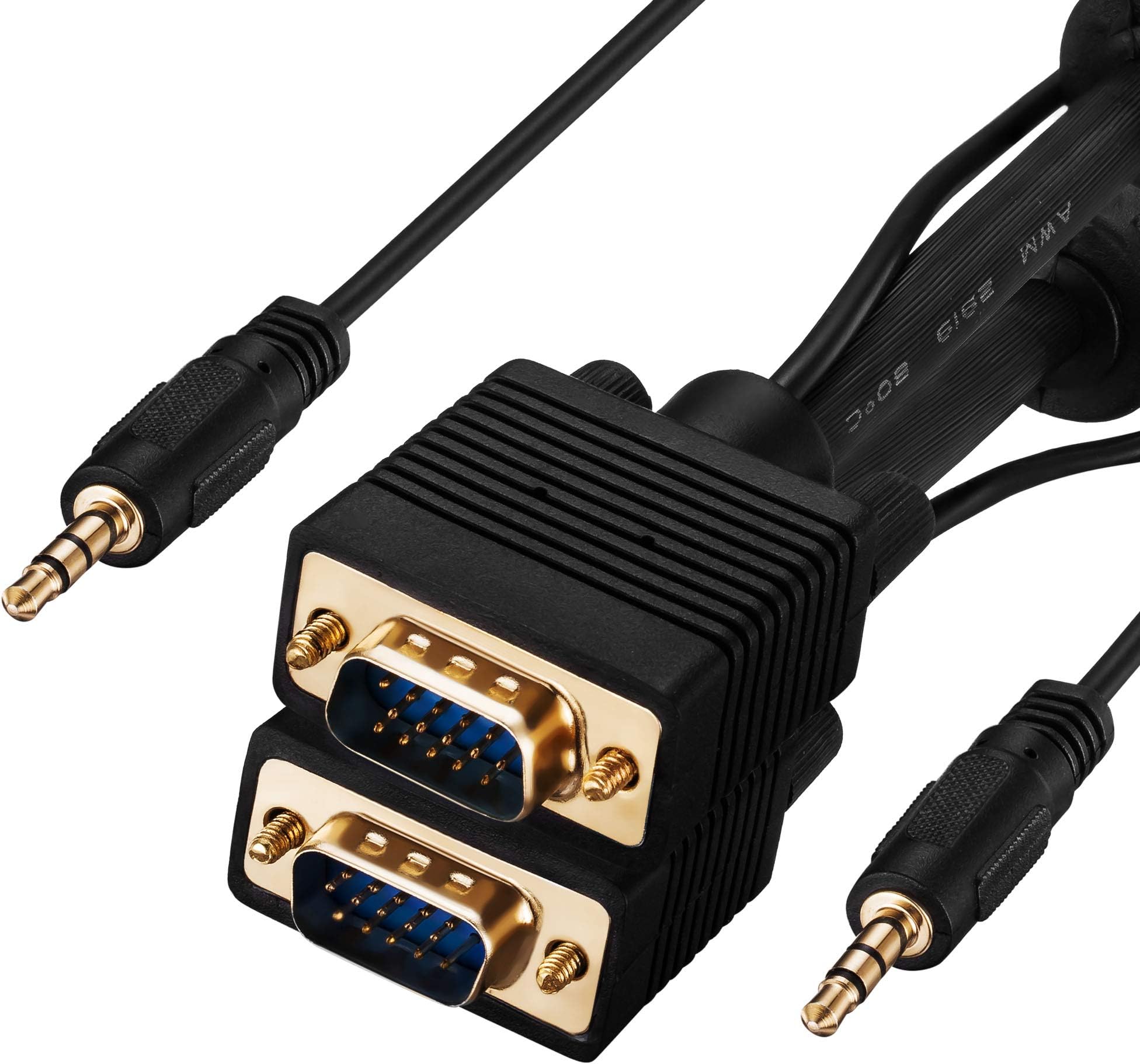VGA Cable with Audio 5M, Premium VGA Cable with Audio 3.5mm AUX Jack HD15 Male to Male M/M VGA SVGA UXGA with Auxiliary Headset Stereo Sound Connection Wire Cord Plug for LCD LED Monitor(16 Ft/5M)