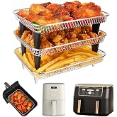 BYKITCHEN Air Fryer Rack for Ninja 8 QT DZ201/ SL201,Bella 4QT Airfryer | 3pcs Stackable Stainless Steel Airfryer Rack with Silicone Feet, Ninja DualZone Air Fryer Accessories