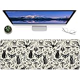 ainori Gothic Cat and Skull Gaming Mouse Pad – 12x31.5in Non-Slip Rubber Desk Mat with Vintage Occult Design – Large Extended Mousepad for Office, Home – Deskmat Gifts for Goth and Dark Art Decor