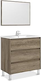 ARKITMOBEL Artikmobel 305050H - Mueble de Baño Dakota con Tres Cajones y Espejo, Modulo Lavabo Acabado en Color Nordik, 80 cm (Largo) x 86 cm (Alto) x 45 cm (Fondo) 
