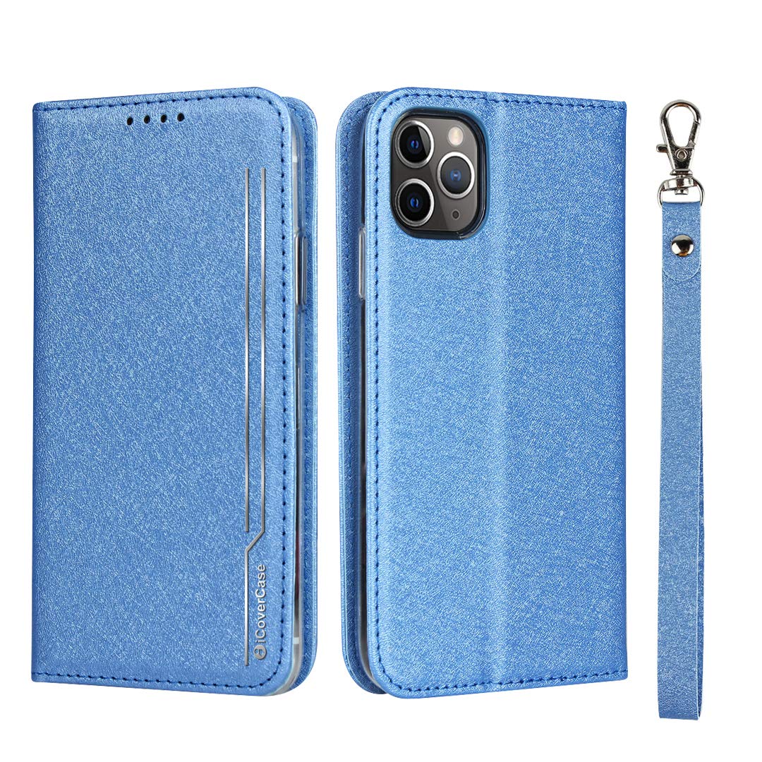 iPhone 11 Pro Silk Pattern Flip Phone Case, iCoverCase Wallet Cover Shockproof Heavy Duty Protective Magnetic Flip Case [ With lanyard ] For Apple iPhone 11 Pro - Blue