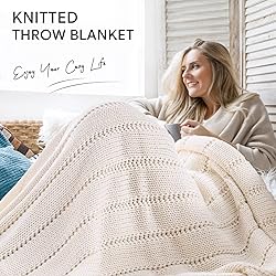 RECYCO Cable Knit Cream White Throw Blanket for