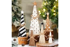 Yuntau 6 Pcs Christmas Table Decoration Wooden Farmhouse Table Centerpieces Rustic Christmas Tree House Reindeer Elk Angel Snowflake Wooden Sign Block Tiered Tray Decor for Xmas Gifts(Xmas Tree)