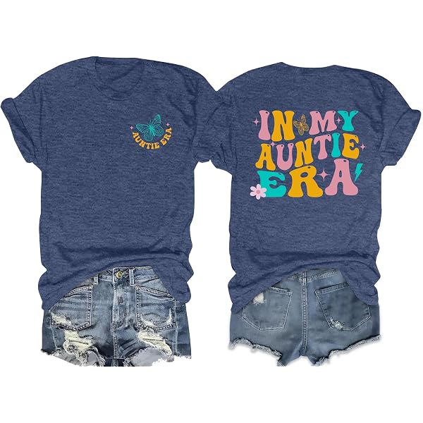 Auntie T-Shirt For Women - Rainbow Love Letter Print, Casual Short Sleeve, Gift For Aunts, Pink