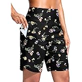G Gradual Women's 9" Long Swim Board Shorts with Zipper Pockets High Waisted Knee Length Beach Swimming Shorts with Liner