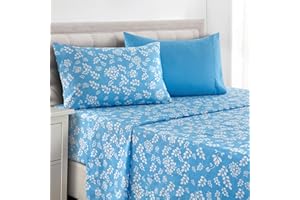LDC LUX DECOR COLLECTION Lux Decor Twin Sheet Set, 4-Pc Cooling Bed Set, Breathable Hotel Style Sheets, Microfiber Sheets Deep Pockets, Easy-Fit, Soft & Wrinkle Free Oeko-Tex Floral Bed Sheets (Twin, Blue)