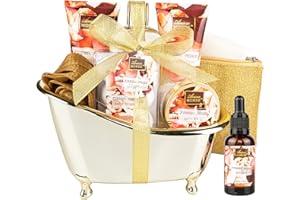 ARIOSEMONDE Bath and Body Gift Set for Women & Men, 10 Pcs Spa Gift Basket with Fresh Rose Scent, Includes Shower Gel, Bubble Bath, Body Lotion and Scrub, Bath Salt, Bath Bombs, Bath Puff, Bath Oil
