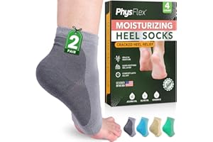 PHYSFLEX Moisturizing Socks for Dry Cracked Heel Treatment, 4-Pack Gel Heel Socks, Foot Care Spa & Pedicure Socks – Gifts for Women - Silicone Socks for Cracked Feet Repair & Overnight Hydration