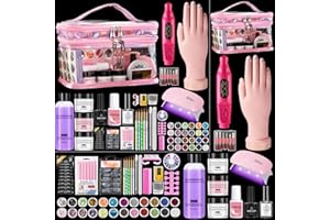 DECINIEE Nail Kit for Beginners with Everything: Professional Nail Acrylic Powder Liquid Set with Practice Hand Drill U V Light in Cosmetic Bag for Women Salon Home (Pink)