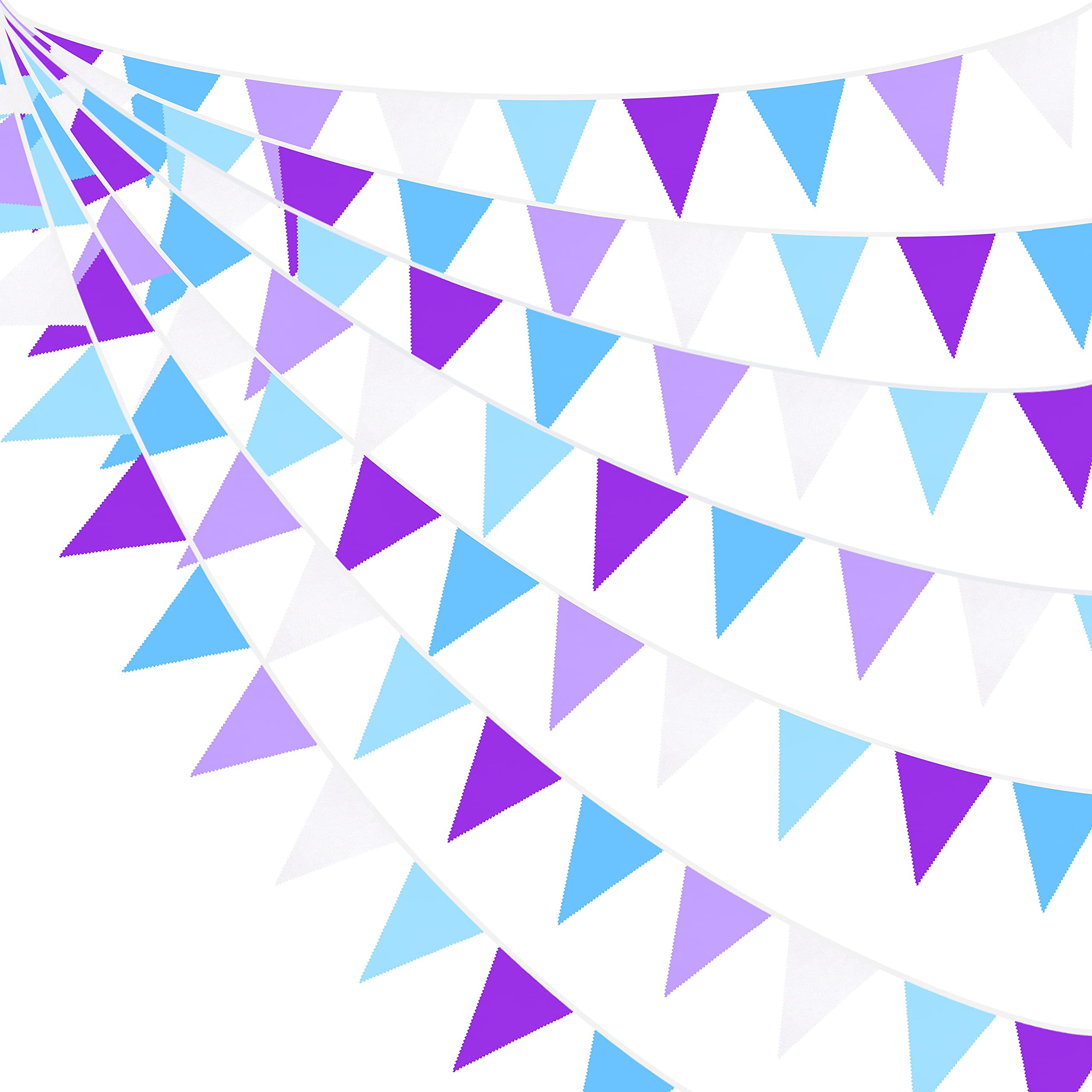 10M/32.8Ft Fabric Bunting Banner Purple Blue White Bunting Party Decorations Cotton Triangle Flag Garland Reusable Pennant for Graduation Birthday Halloween Outdoor Garden Wedding Festivals Parties