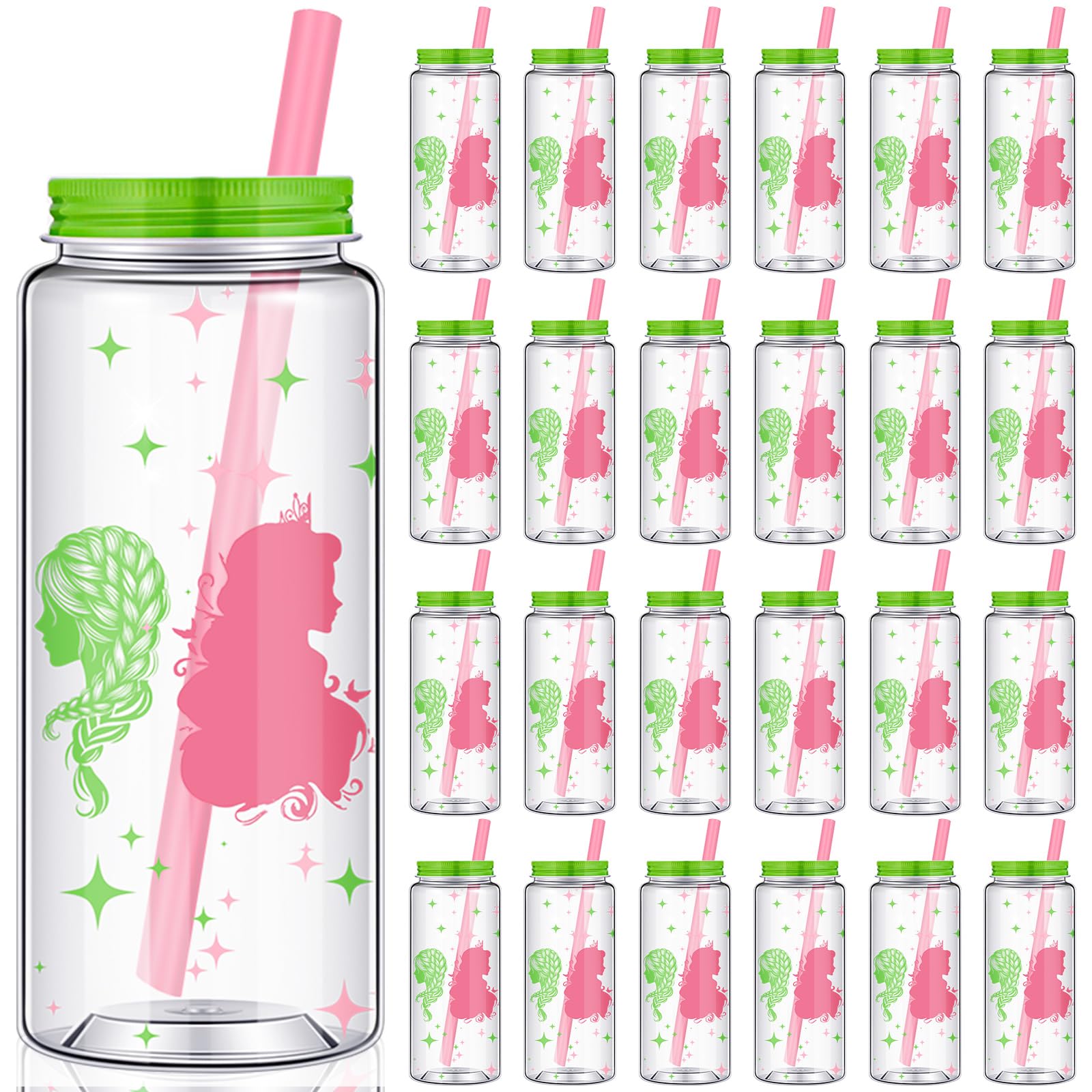 View 1 of Pcs Christmas Witch Party Favors Bulk Plastic Cups 13.5 oz Pink and Green Reusable Drinking Tumblers with Lids Straws Witch Princess Cup for Wizard Friendship Christmas Party Gift Stocking Stuffers