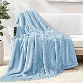 Exclusivo Mezcla Plush Fuzzy Fleece Throw Blanket Extra Large, Super Soft, Fluffy and Warm Blankets for Couch, Bed, All Season (Light Blue, 50x70 inches)