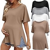 Xaatren 4 Pack Women's Maternity Shirts Short Sleeve Side Split Pregnancy Tops Casual Summer Clothes Multipack
