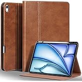 Gexmil Genuine Leather Case for iPad Air 13 Inch M3 2025/ M2 2024,Premium Leather Smart Folio Cover with Pencil Holder, Auto Sleep/Wake,Adjustable Stand, Anti-Slip,Vegetable Tanned Brown