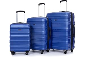 Tripcomp 3 Piece Luggage Sets, PC Lightweight Expandable Suitcase with Two Hooks, Spinner Wheels, TSA Lock, Dark Blue(20/24/28)