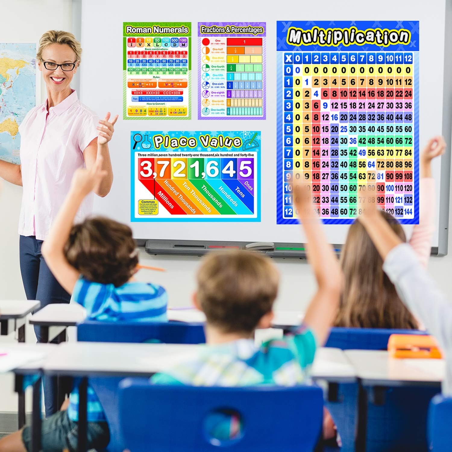 Blulu 12 Pieces Educational Math Posters for Kids with 80 Glue Point Dot for Elementary and Middle School Classroom Teach Multiplication Division Addition Subtraction Fractions Decimals, 16 x 11 Inch : Office Products