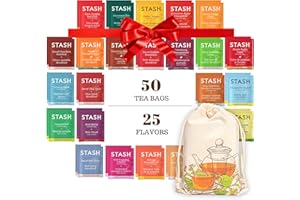 GARDENIKA Stash Herbal and Decaf Tea Bags - Caffeine-Free Sampler Variety Pack - 25 Flavors, 50 Count - Cotton Pouch