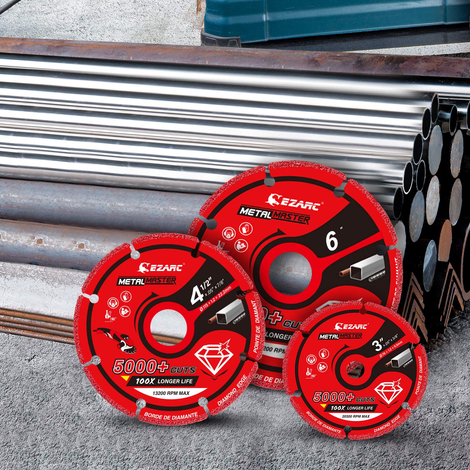 EZARC Diamond Cutting Wheel 3 x 3/8 Inch for Metal, Cut Off Wheel with 5000+ Cuts on Rebar, Steel, Iron and INOX: Industrial & Scientific