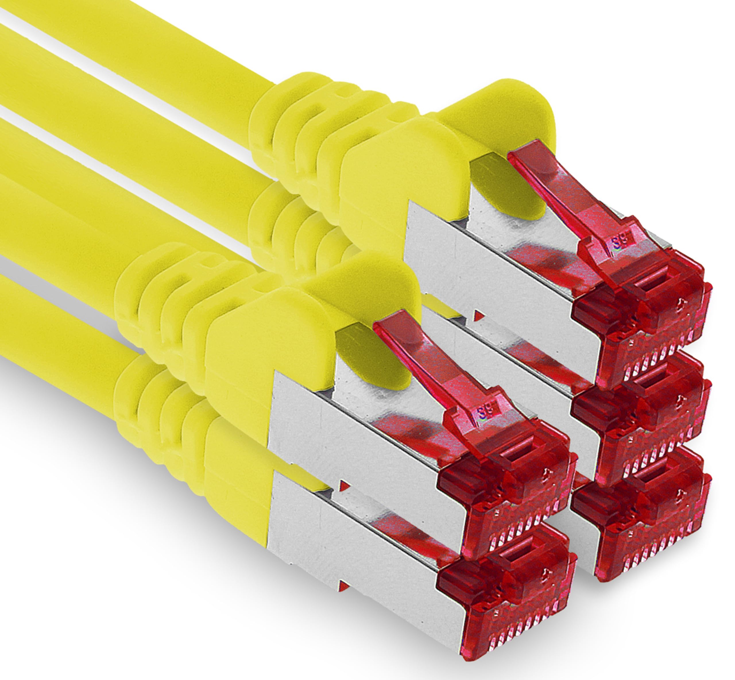1aTTack.de - 5x 10m CAT6 patch cable S/FTP PIMF shielding CAT.6 RJ45 network cable Ethernet cable DSL LAN router switch modem patch panel - yellow - 5 pieces