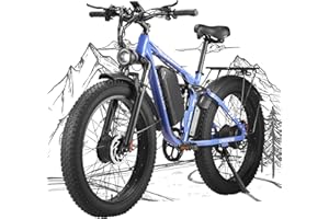 LPQVIATAS Peak 3000W Fat Tire Dual Motor Ebike 52V 23Ah Battery,26" x 4" Electric Mountain Bicycle for Adults Men 38MPH Full Lockbale Suspension Ebike 90 Miles Range 7 Speed Hydraulic Disc Brake（US Warehouse)