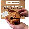 Deluxe Large 6" Wood Frog Guiro Rasp - Musical Instrument Tone Block - Wooden Frog with Stick, Noise Maker by World Percussion USA