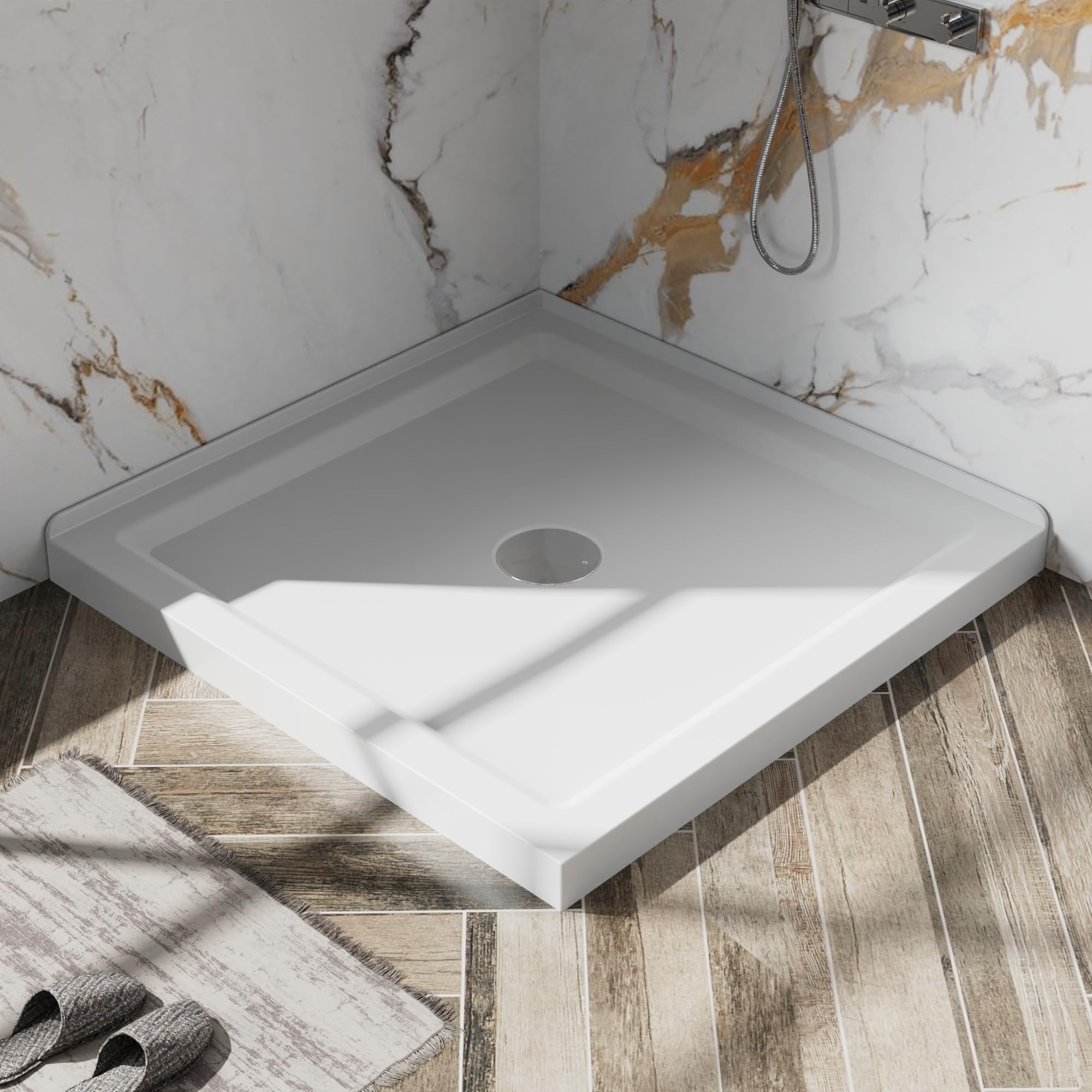 Photo 1 of Shower pan,Goodyo 36" x 36" Shower Base with Double Threshold and Center Drain, White, Drain not Included