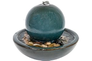 Sunnydaze Tabletop Ceramic Tabletop Fountain with Orb - Relaxing Indoor Fountain for Meditation - for Office, Bedroom, or Living Room - Teal