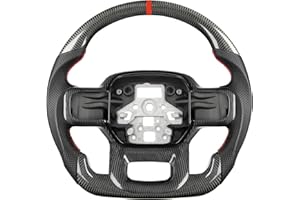 TESFEEL Carbon Fiber Steering Wheel for F-150 2021–2024, Matching Decorative Trim Piece, D-Shaped Flat-Bottom, Black Nappa Le
