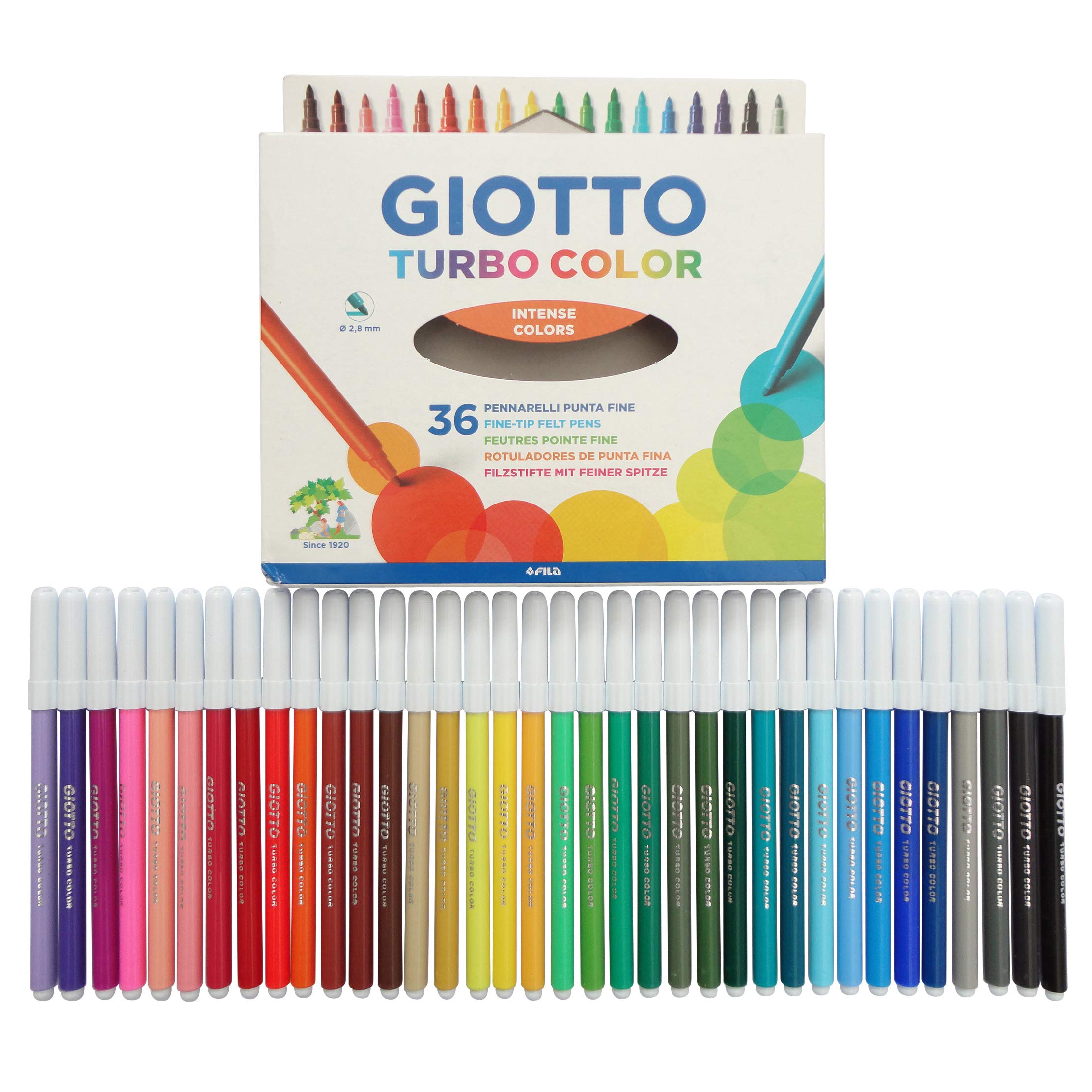 Giotto 36 Pack Turbo Colour Felt Tip Fibre Pens - Fine - School Kids Art