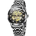 OLEVS Gold Skeleton Men's Automatic Mechanical Watches self Winding Luxury Dress Shiny Diamond Stainless Steel Waterproof Luminous Wrist Watches