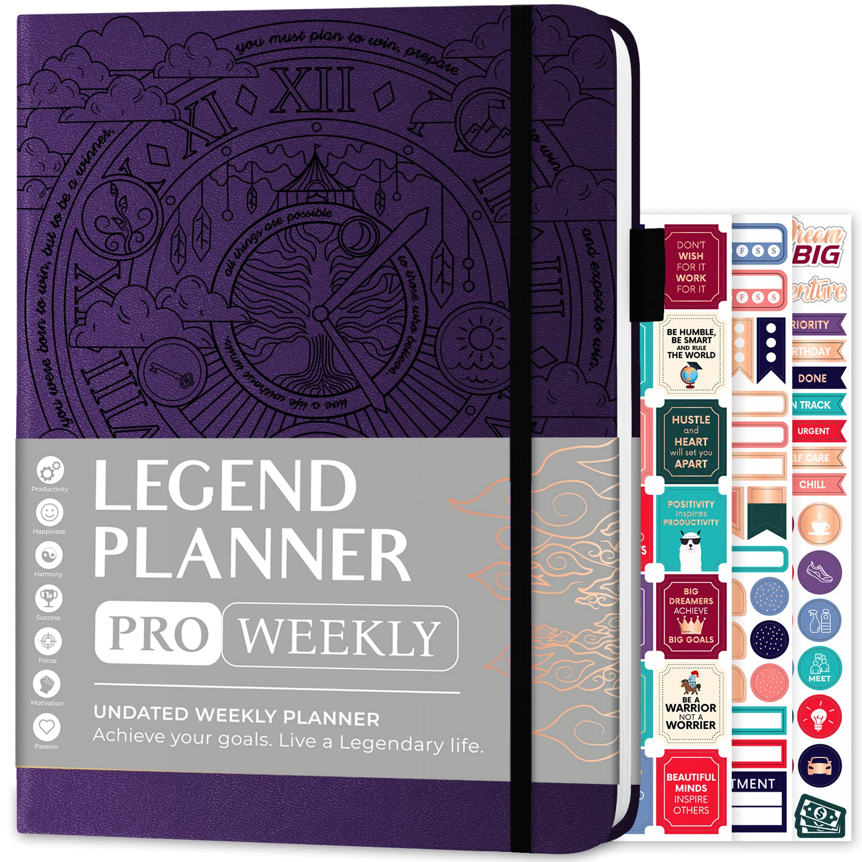 Legend Planner PRO – Undated Weekly & Monthly Life Planner for Goals & Productivity. Time Management Organizer Notebook, 18x25.5cm (Dark Purple)