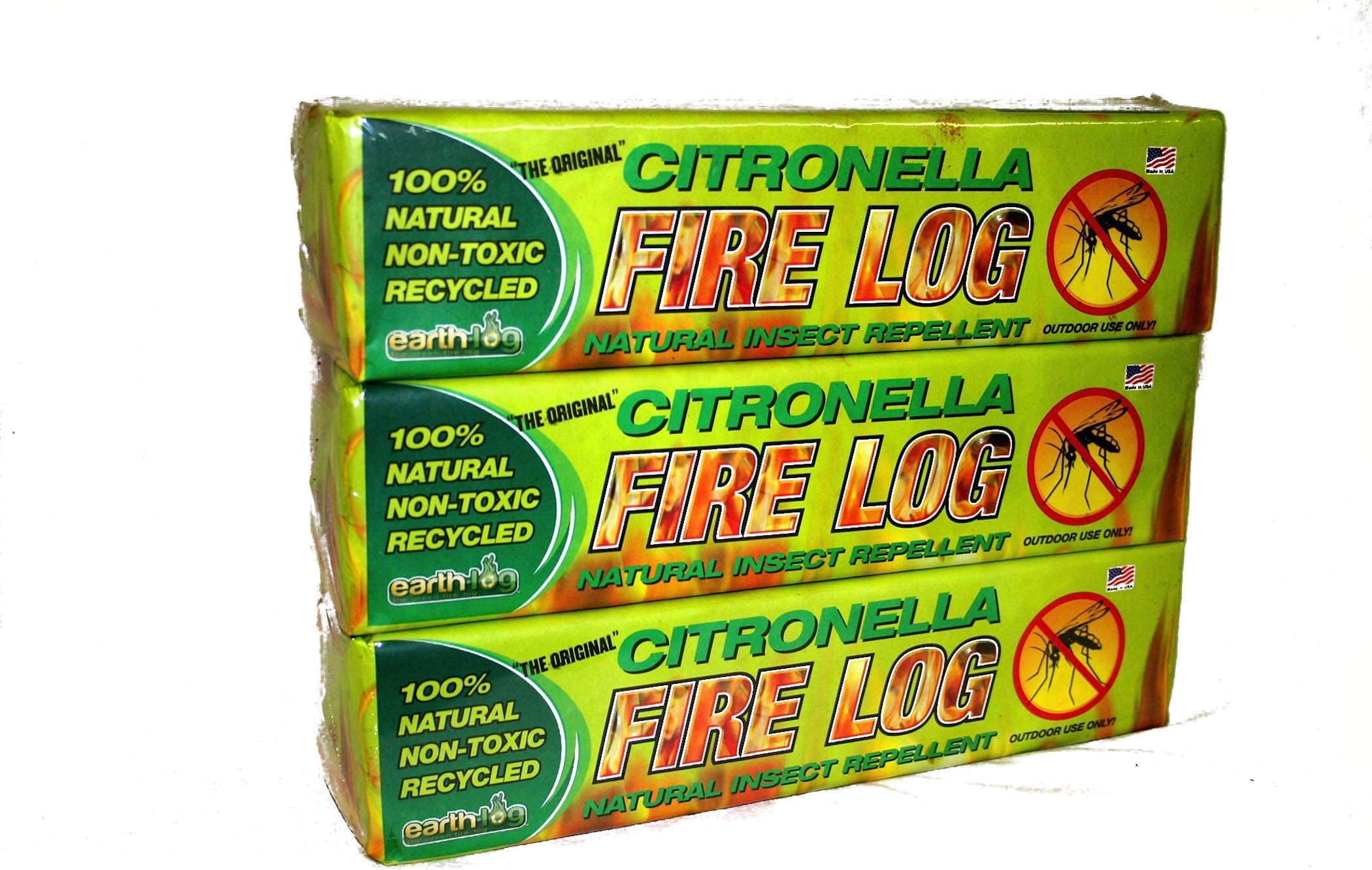Earthlog, EC1000 Citronella Fire Log, Manufactured Anti-Mosquito Fire Log, 3Pack,Yellow and Green, 13X9.75X3.25