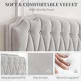 Yaheetech 4ft6 Double Bed Frame Upholstered Platform Beige Velvet Headboard view 4