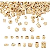 Pandahall 120Pcs 14K Golden Tibetan Spacer Beads - 15 Styles Alloy Cube Column Barrel Flower Spacers Metal Spacers for Bracelet Earring Necklace Making - Hole: 24mm