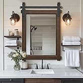 Besdomus Rustic Bathroom Wall Mirror: 22"x30" Brown Barn Door Solid Cedar Wood Frame Vanity Mirror - Farmhouse Decor for Hallway/Living Room/Bathroom Renovation - Wall Decor for Fashion-Conscious