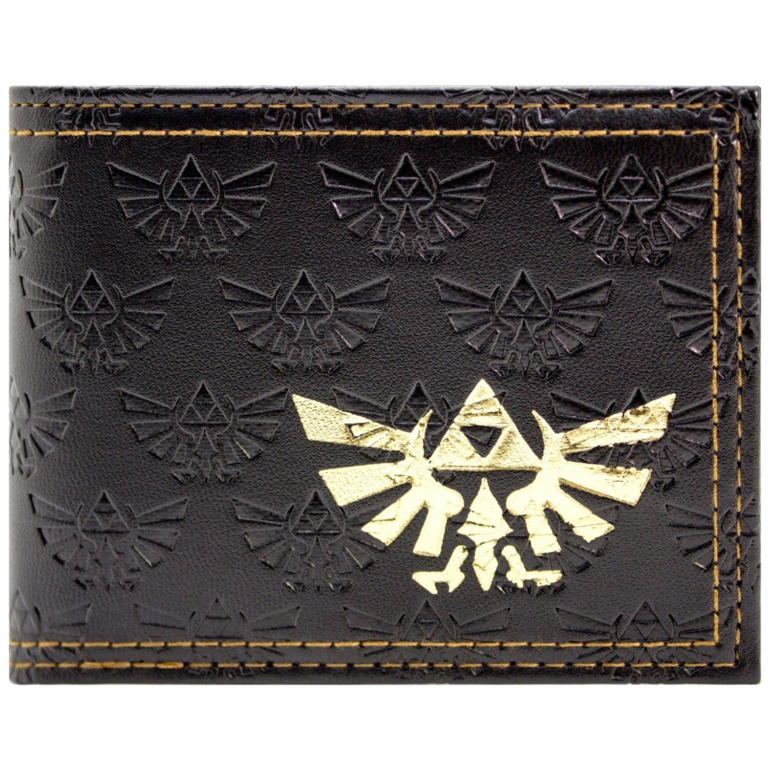 Link's Awakening Legend of Zelda Embossed Golden Triforce Artifact Wallet Bi-Fold Coin Pocket & Card Holder, Black